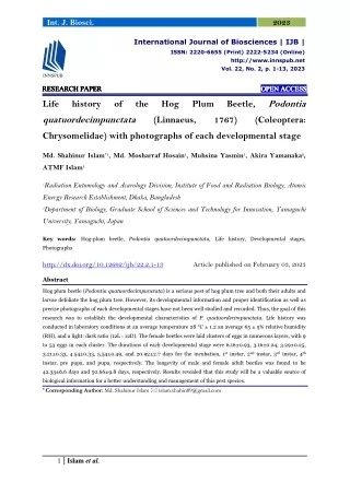 Life history of the Hog Plum Beetle, Podontia quatuordecimpunctata (Linnaeus, 17