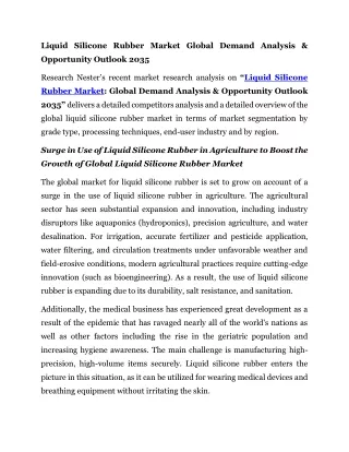 Liquid Silicone Rubber Market Global Demand Analysis & Opportunity Outlook 2035