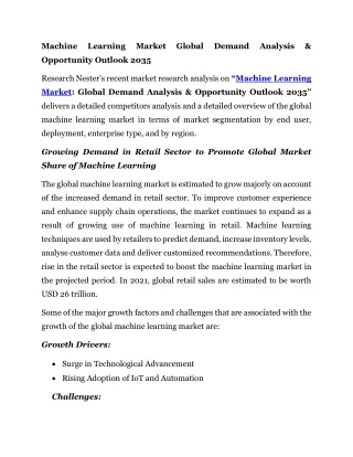 Machine Learning Market Global Demand Analysis & Opportunity Outlook 2035