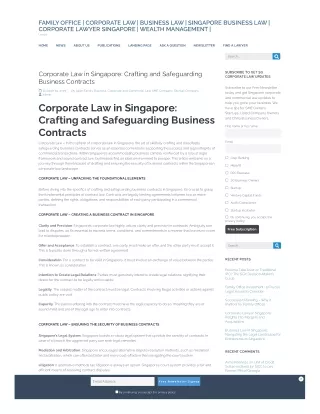 Corporate Law in Singapore Crafting and Safeguarding Business Contracts
