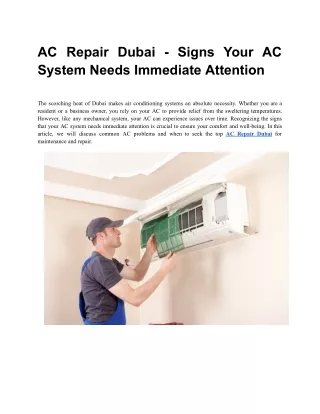 AC Repair Dubai - Signs Your AC System Needs Immediate Attention