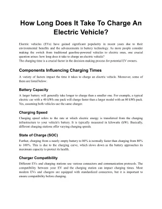 How Long Does It Take To Charge An Electric Vehicle