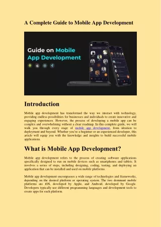 A Complete Guide to Mobile App Development