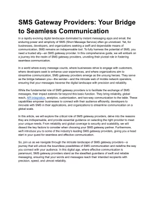 SMS Gateway Providers_ Your Bridge to Seamless Communication