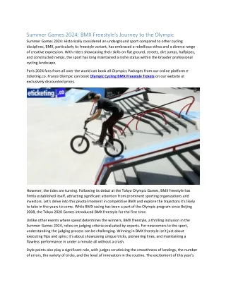 Summer Games 2024 BMX Freestyle's Journey to the Olympic