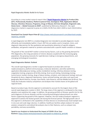 Rapid Diagnostics Market: Builds for Its Future