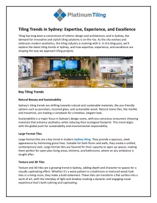 Tiling Trends in Sydney and Expertise, Experience, and Excellence