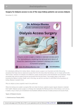 The Dialysis Access Surgery Preparation Guide