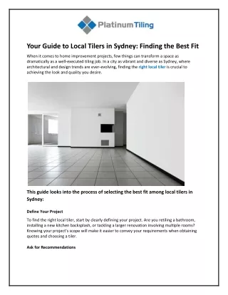 Your Guide to Local Tilers in Sydney and Finding the Best Fit