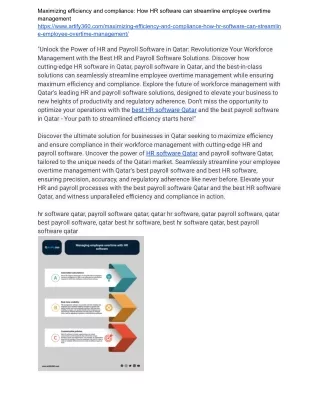 "Optimize Employee Overtime Tracking in Qatar with HR Software"