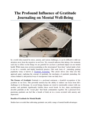 The Profound Influence of Gratitude Journaling on Mental Well