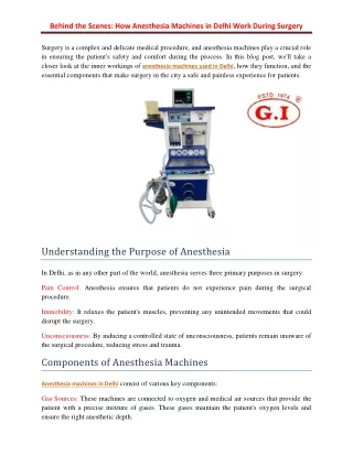 Behind the Scenes How Anesthesia Machines in Delhi Work During Surgery