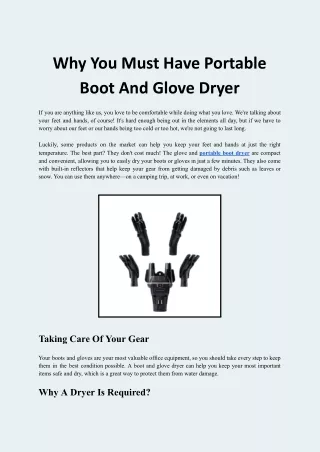 Why You Must Have Portable Boot And Glove Dryers