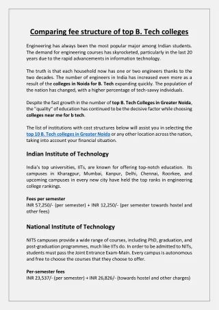 Comparing fee structure of top B Tech colleges