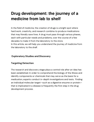 Drug development_ the journey of a medicine from lab to shelf