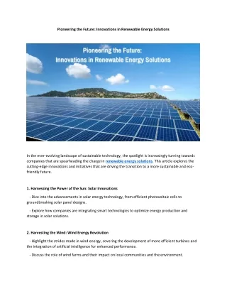 Discover the Innovations of a Leading Renewable Energy Solutions Company