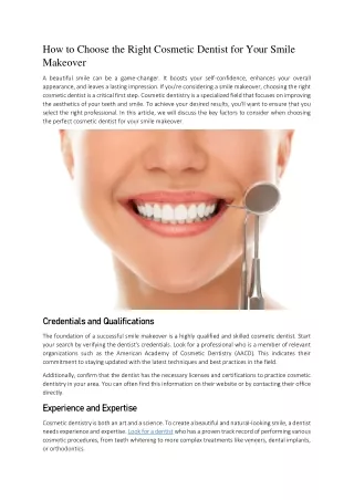 How to Choose the Right Cosmetic Dentist for Your Smile Makeover