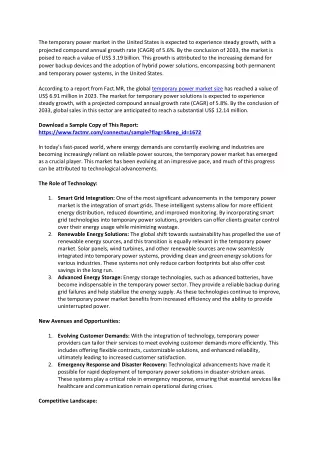 Temporary Power Market Share, Size, Segmentation Analysis, Key segments 2033