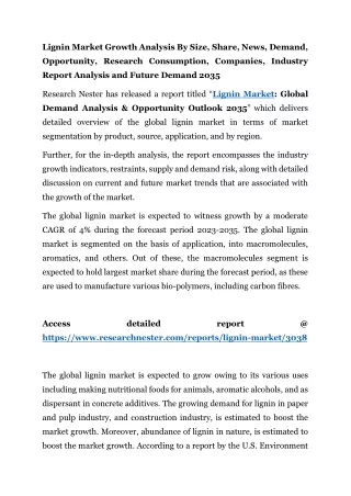 Lignin Market Research Consumption, Companies 2035
