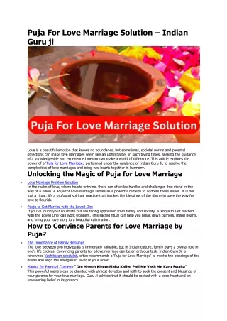 Puja For Love Marriage Solution – Indian Guru ji