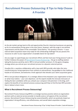 Recruitment Process Outsourcing: 8 Tips To Help Choose A Provider
