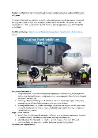Aviation Fuel Additives Market Estimation, Dynamics, Trends, Competitor Analysis