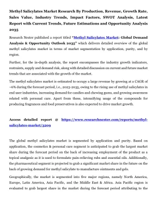 Methyl Salicylates Market Industry Trends, Impact Factors 2035