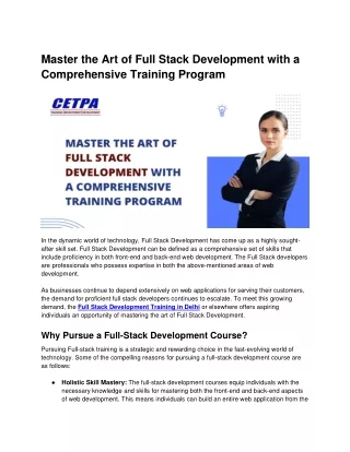 Master the Art of Full Stack Development with a Comprehensive Training Program