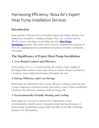 Nova Air's Expert Heat Pump Installation Services