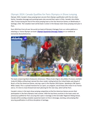 Olympic 2024 Canada Qualifies for Paris Olympics in Show Jumping