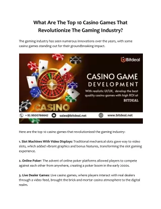 What Are The Top 10 Casino Games That Revolutionize The Gaming Industry