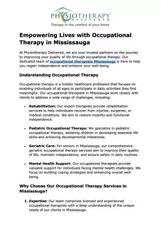 Empowering Lives with Occupational Therapy in Mississauga