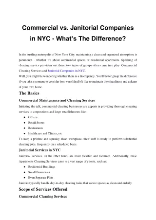 Commercial vs. Janitorial Companies in NYC-What’s The Difference