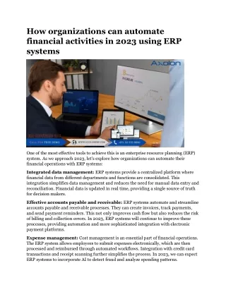 How organizations can automate financial activities in 2023 using ERP systems