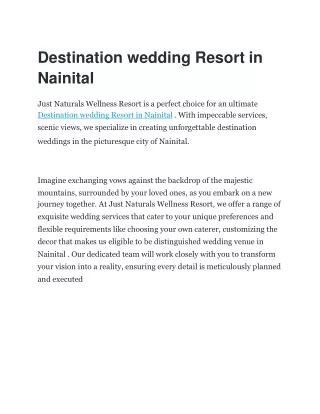 Destination wedding Resort in Nainital