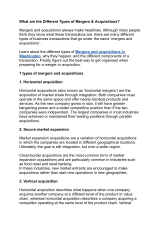 What are the Different Types of Mergers & Acquisitions