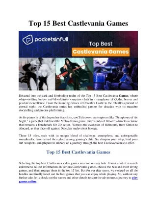 Top 15 Best Castlevania Games