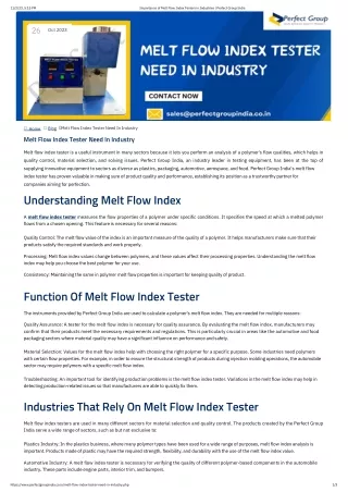 Melt Flow Index Tester Need In Industry