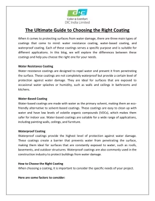 The Ultimate Guide to Choosing the Right Coating