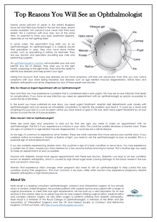 Top Reasons You Will See an Ophthalmologist