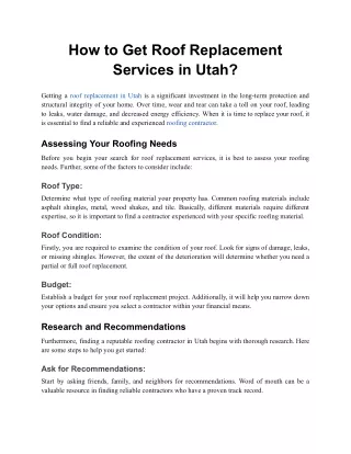 How to Get Roof Replacement Services in Utah