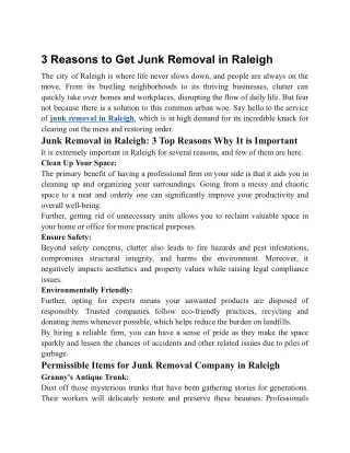 3 Reasons to Get Junk Removal in Raleigh