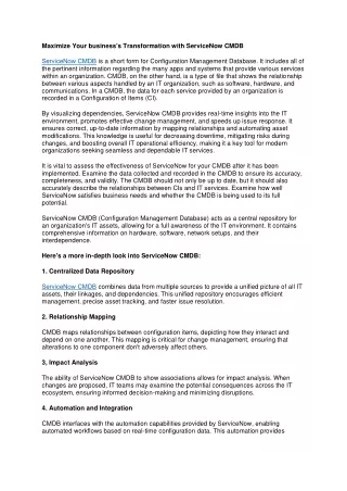 Maximize Your business's Transformation with ServiceNow CMDB