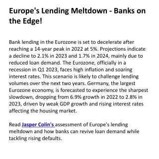 Europe's Lending Meltdown - Banks on the Edge