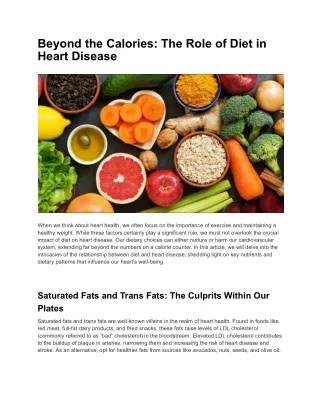 Beyond the Calories - The Role of Diet in Heart Disease