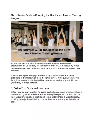 The Ultimate Guide to Choosing the Right Yoga Teacher Training Program