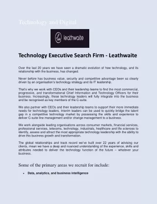 Technology Executive Search Firm in UK - Leathwaite