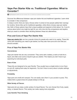 Vape Pen Starter Kits vs. Traditional Cigarettes: What to Consider?