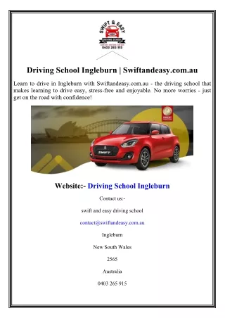 Driving School Ingleburn  Swiftandeasy.com.au