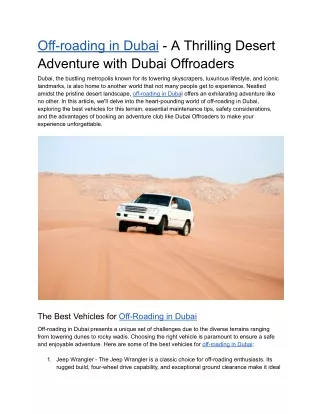 Off-roading in Dubai - A Thrilling Desert Adventure with Dubai Offroaders